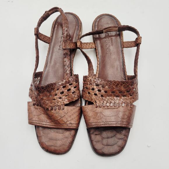 Sesto Meucci Brown Italian Leather Braided Woven Slingback Sandal Open Toe 7.5 - Picture 4 of 10